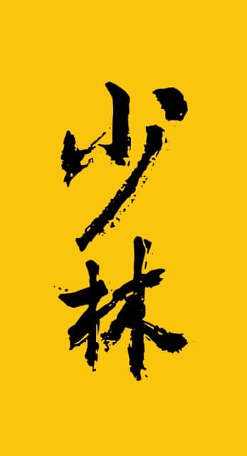 De Chinese karakters voor Shaolin (少林) in zwarte penseelstreken